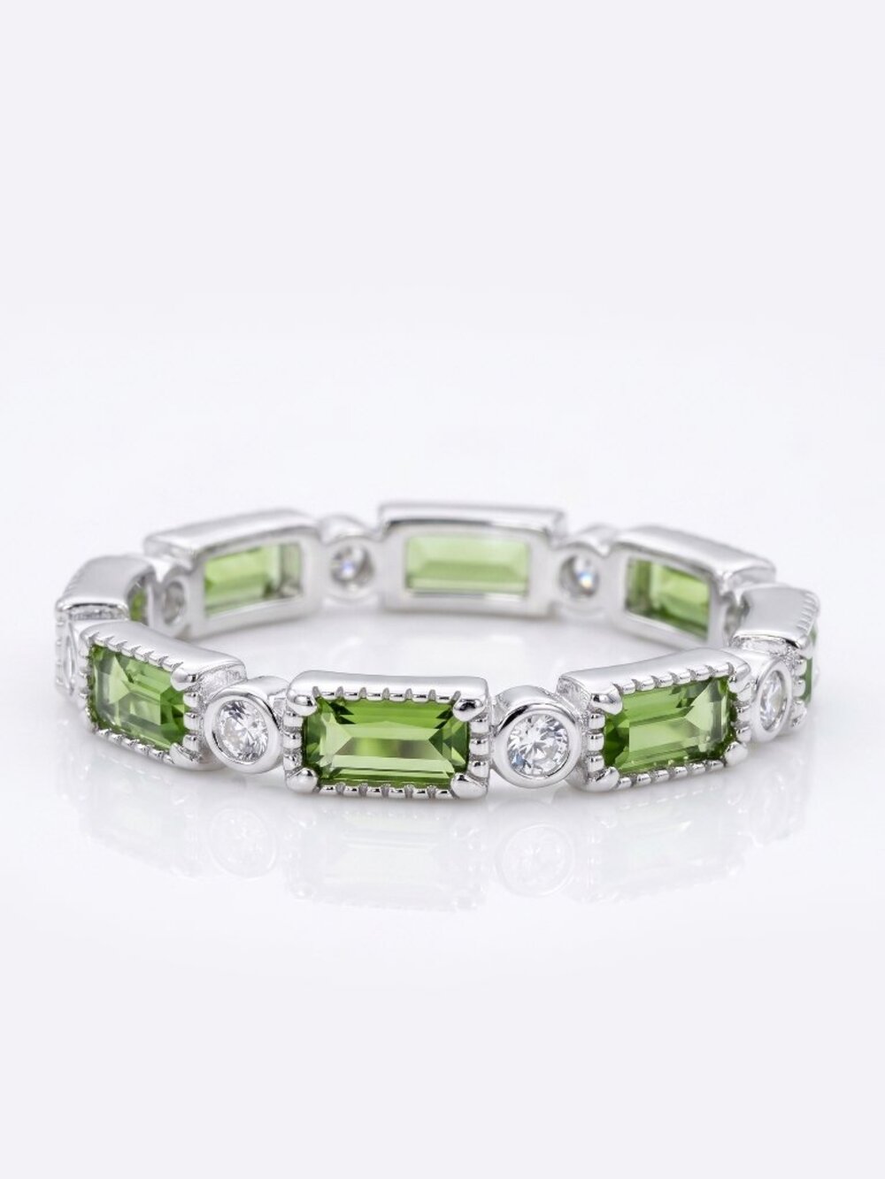 Swarovski Peridot green stackable eternity band ring, 925 Sterling Silver